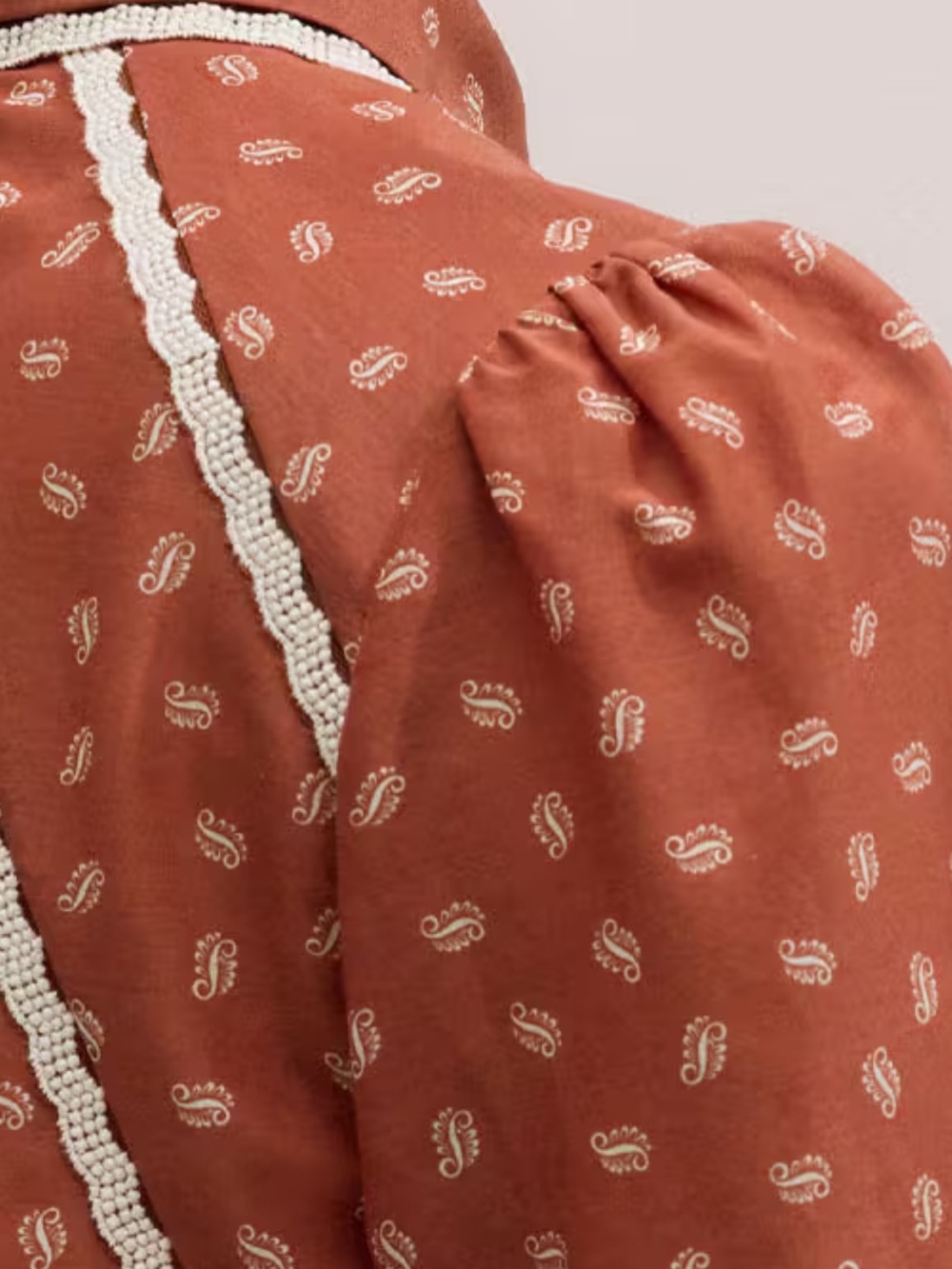 ME+EM Trim Detail Paisley Print Button Down Rust Cream Lace US Size 8 NWT $345 - Picture 9 of 14